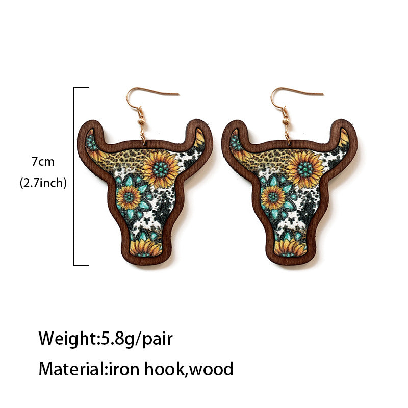 Western Boho Vintage Cow Skull Cross Earrings - product image 4