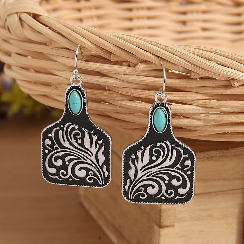 Turquoise Boho Vintage Cross Wine Glass Earrings - product image 1