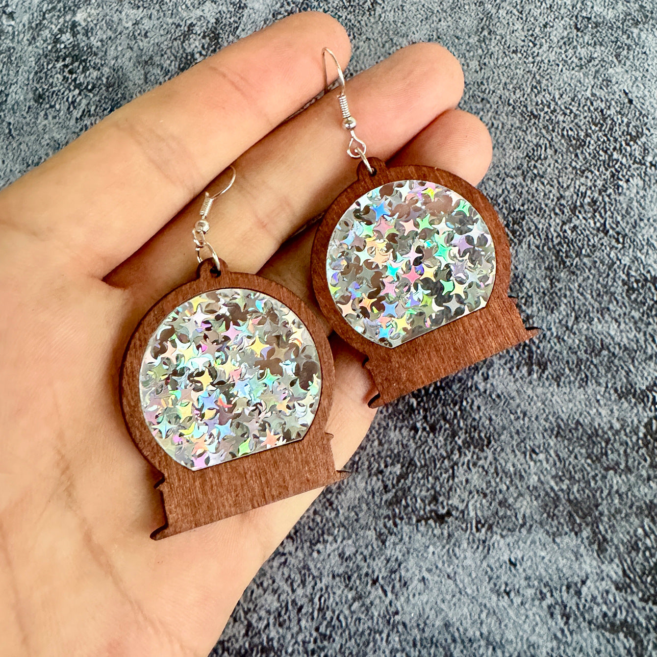 Cross Wood Acrylic Earrings - product image 2