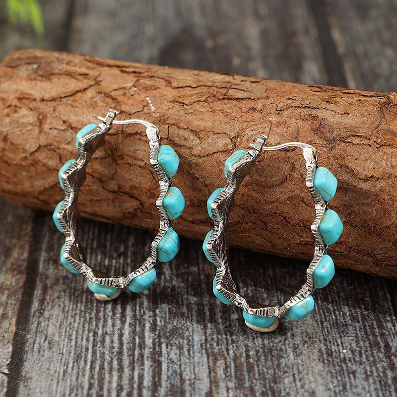 Turquoise Statement Geometric Cross Earrings - product image 2