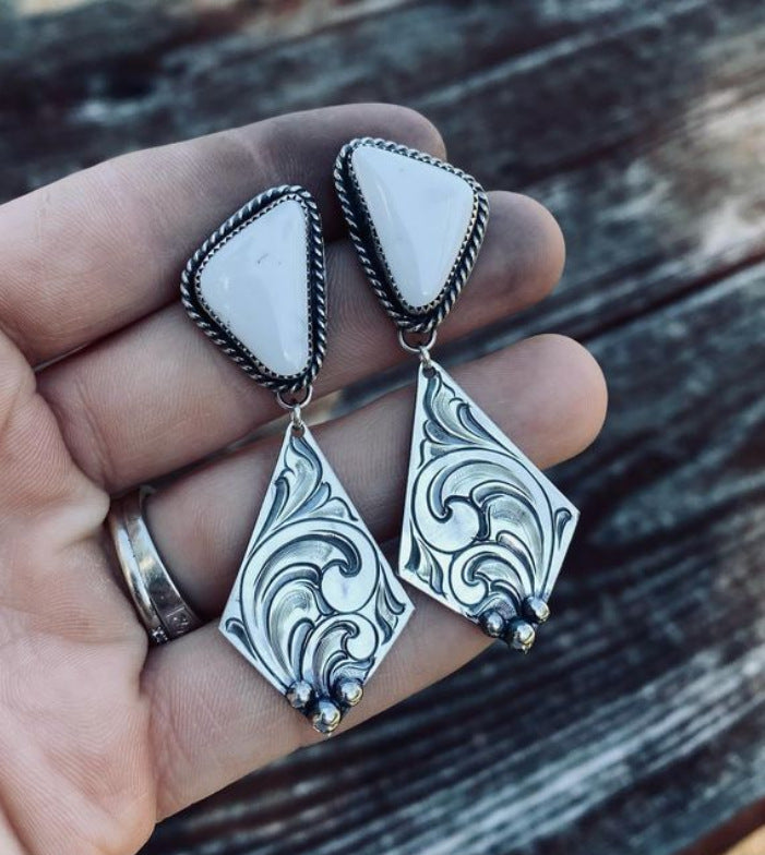 Turquoise Boho Vintage Geometric Resin Earrings - product image 6