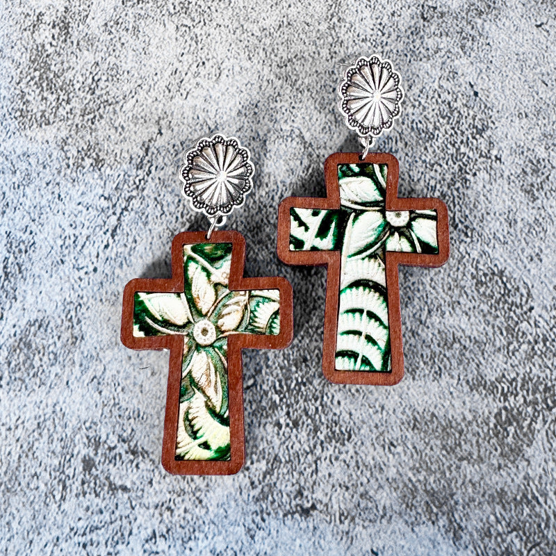 Western Cross Leather Earrings - product image 2