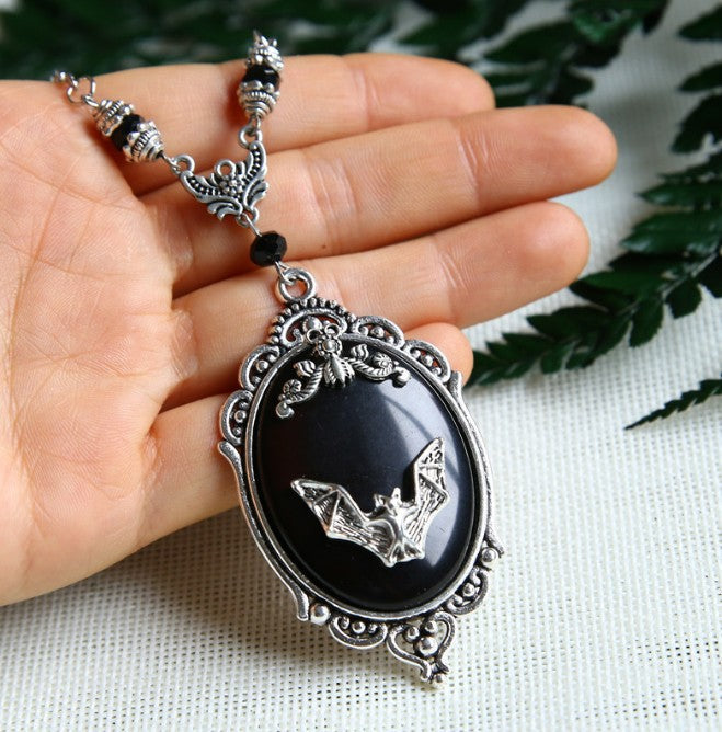 Halloween Necklace Unique Animal Bat Black Gemstone Necklace - Earrings - - product image 6