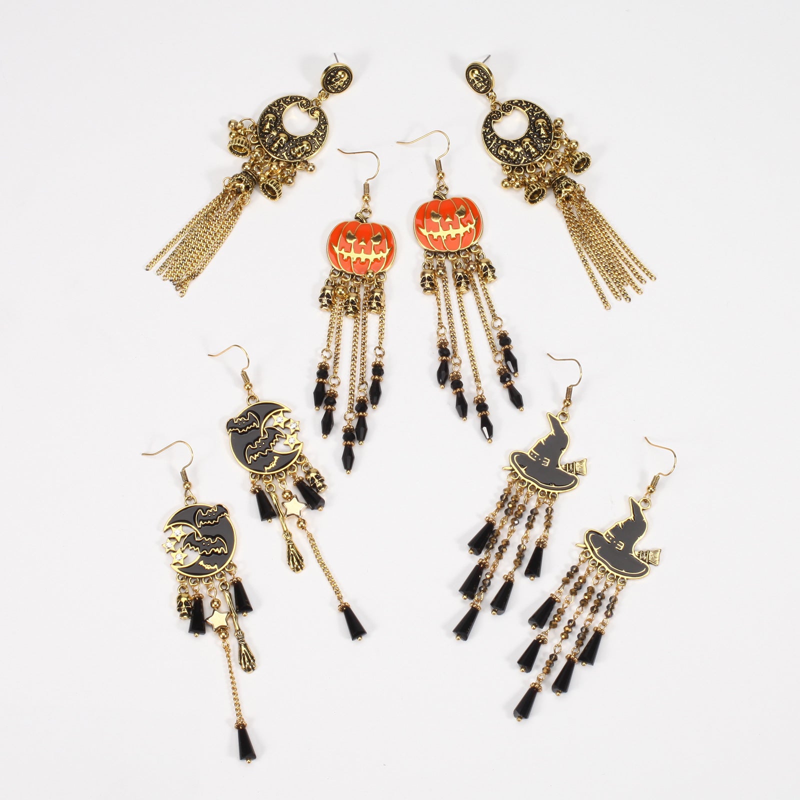 Halloween Earrings Pumpkin Hat Ghost Skull Bat Spider Web Pattern Earrings - product image 2