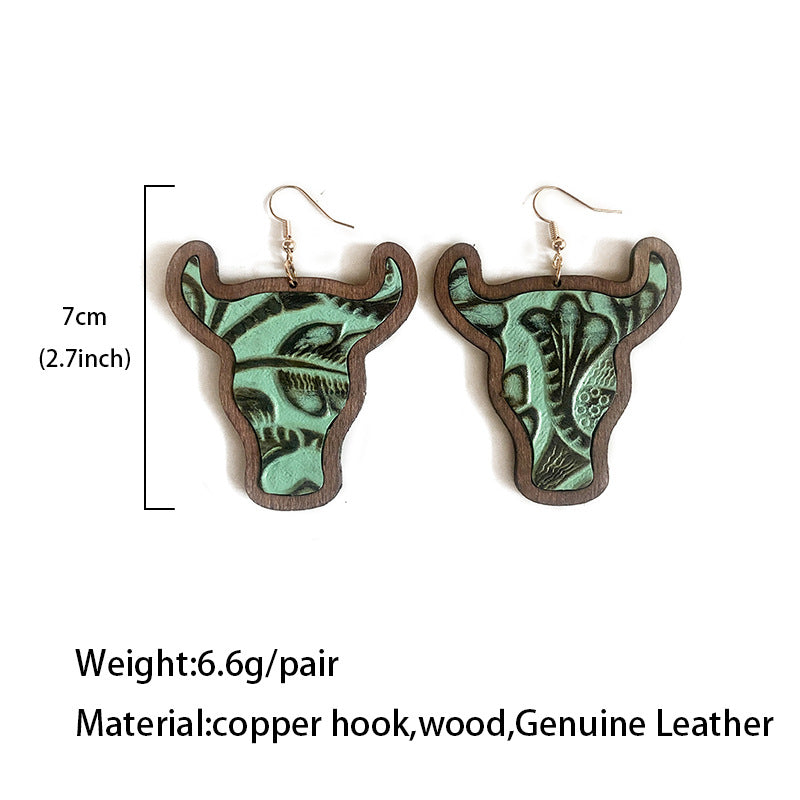 Western Vintage Cow Skull Cross Wood Earrings - product image 4