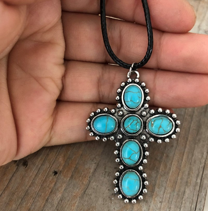 Turquoise Vintage Cross Necklace