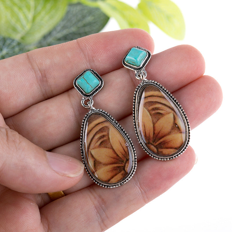 Turquoise Vintage Floral Cross Earrings - product image 2