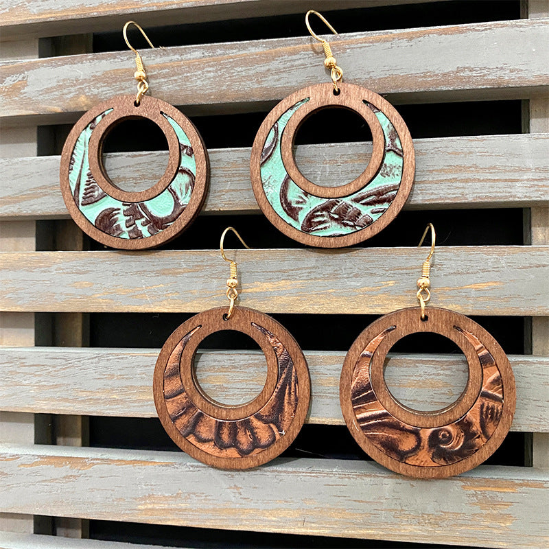 Western Cross Wood Leather Earrings - product image 1