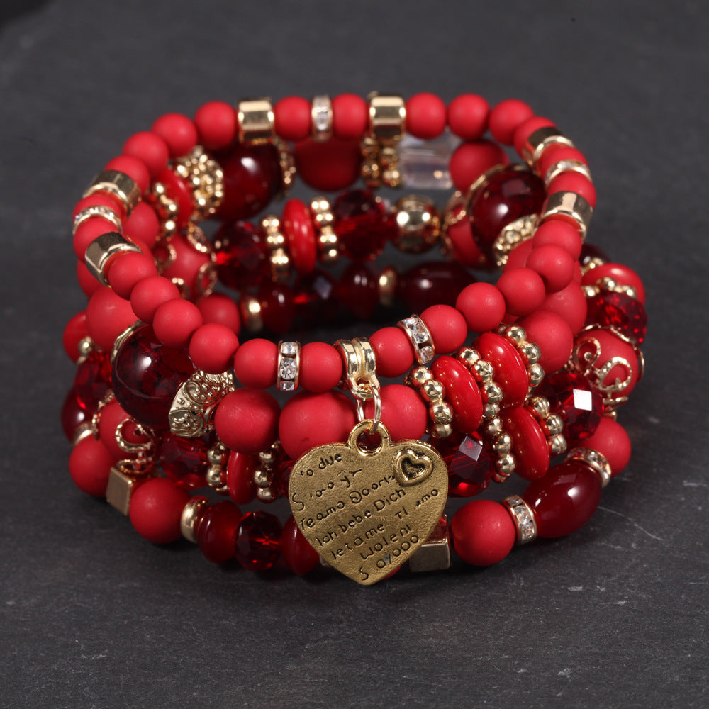 Boho Heart Cross Beaded Crystal Necklace for Women