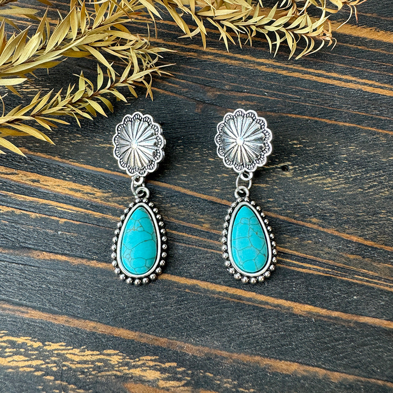 Western Turquoise Floral Cow Skull Cross Earrings - product image 8
