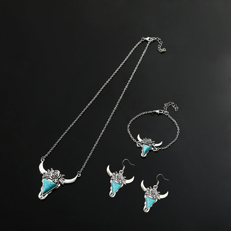 Western Turquoise Vintage Floral Cow Skull Jewelry Set - product image 3