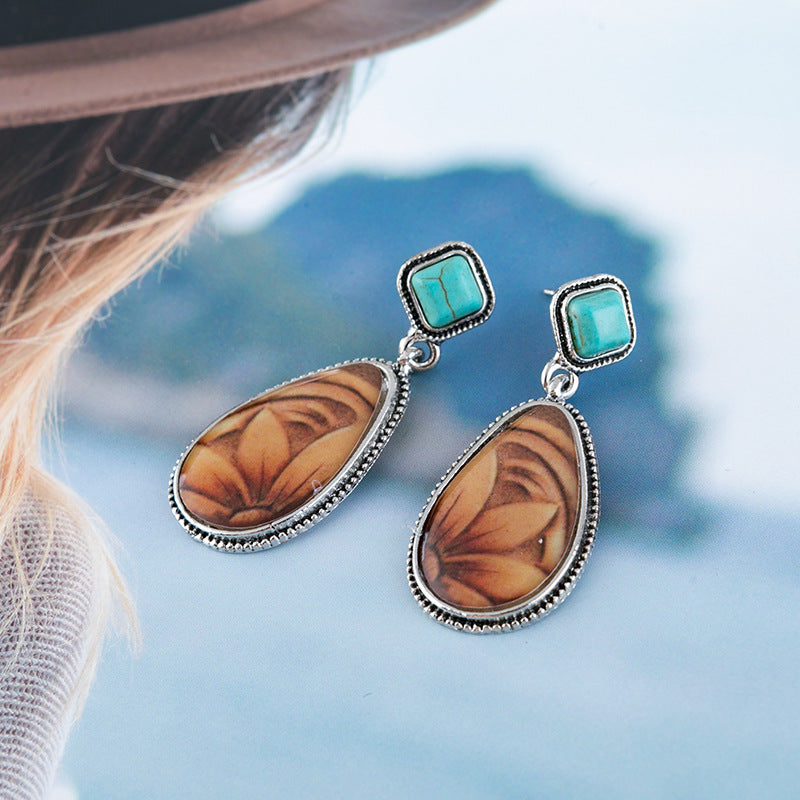 Turquoise Vintage Floral Cross Earrings - product image 4