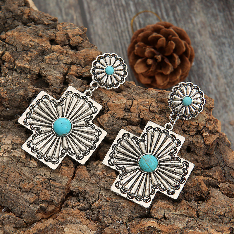 Western Turquoise Vintage Statement Cross Earrings - product image 3