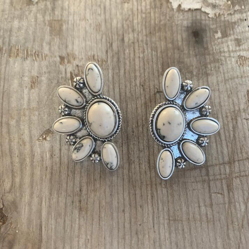 Turquoise Boho Vintage Geometric Floral Earrings - product image 4