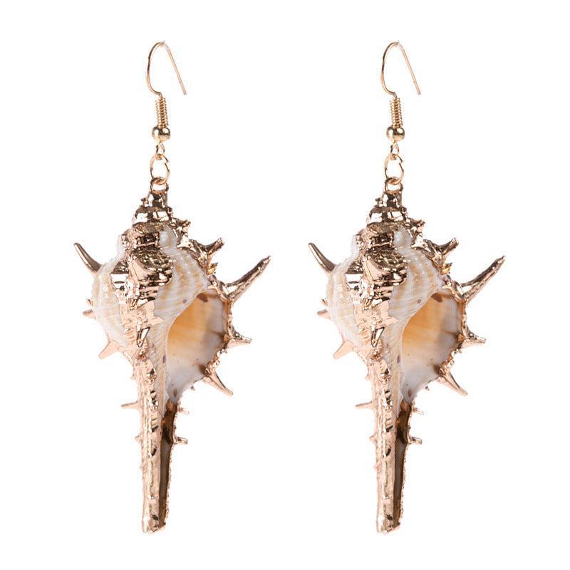 2019aliexpress's Gold-rimmed Ocean-style Conch and Shell Earrings Are - product image 1
