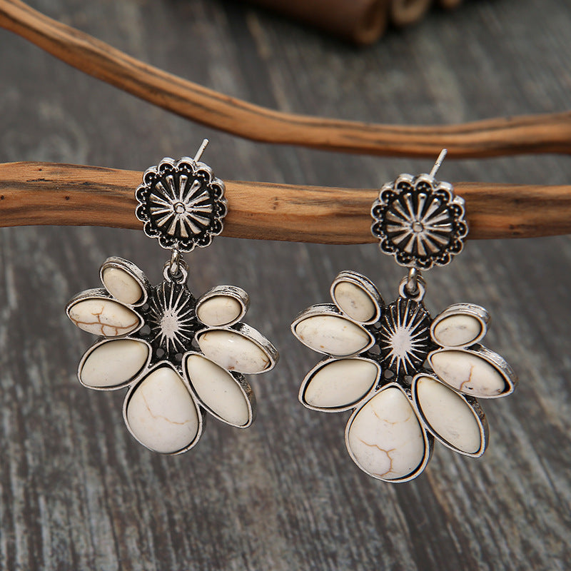 Turquoise Boho Vintage Floral Cross Earrings - product image 10