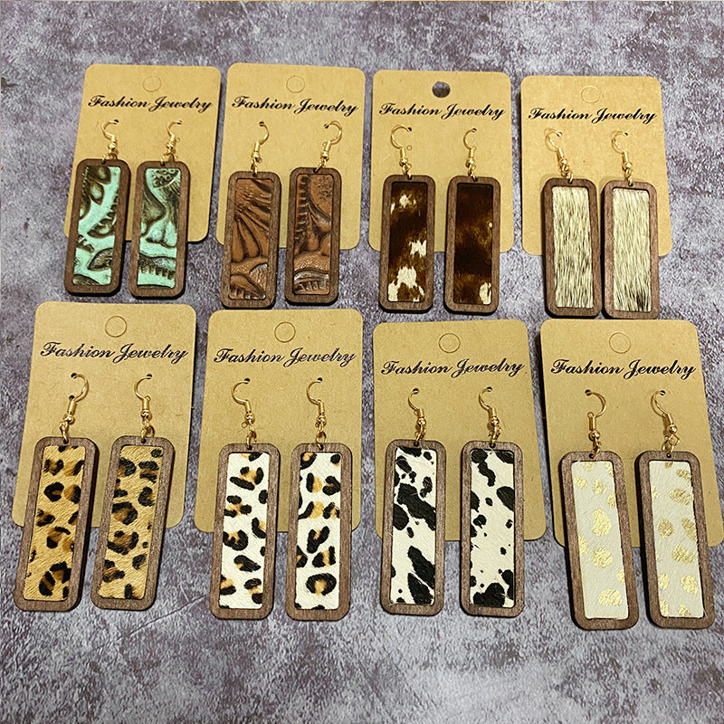 Western Vintage Geometric Cross Leather Earrings - product image 1