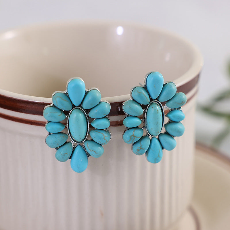 Turquoise Statement Geometric Floral Earrings - product image 10