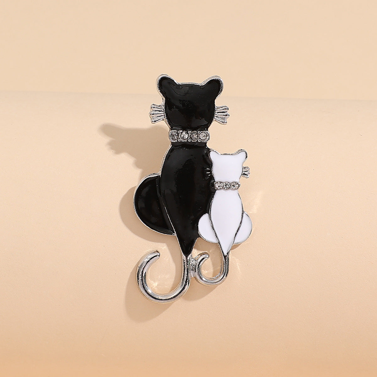 Fashion Jewelry Set with Diamonds - Black and White Cat Couple Necklace - - product image 4