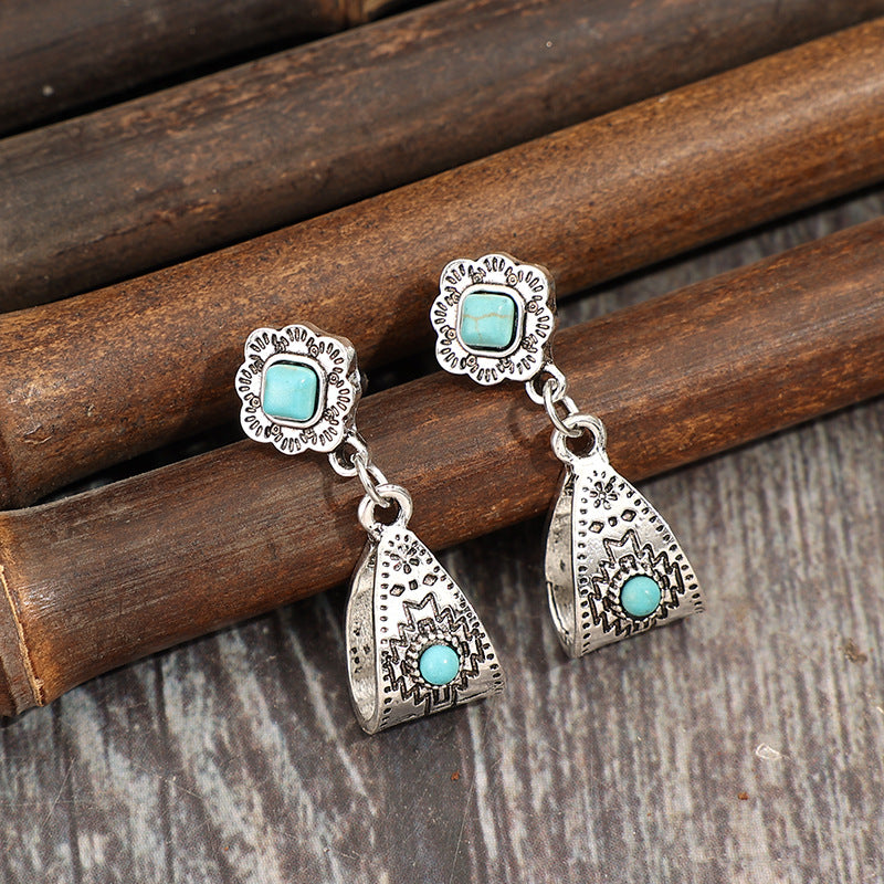 Turquoise Boho Vintage Geometric Floral Earrings - product image 4