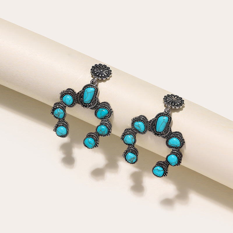 Turquoise Vintage Statement Floral Cross Earrings - product image 7