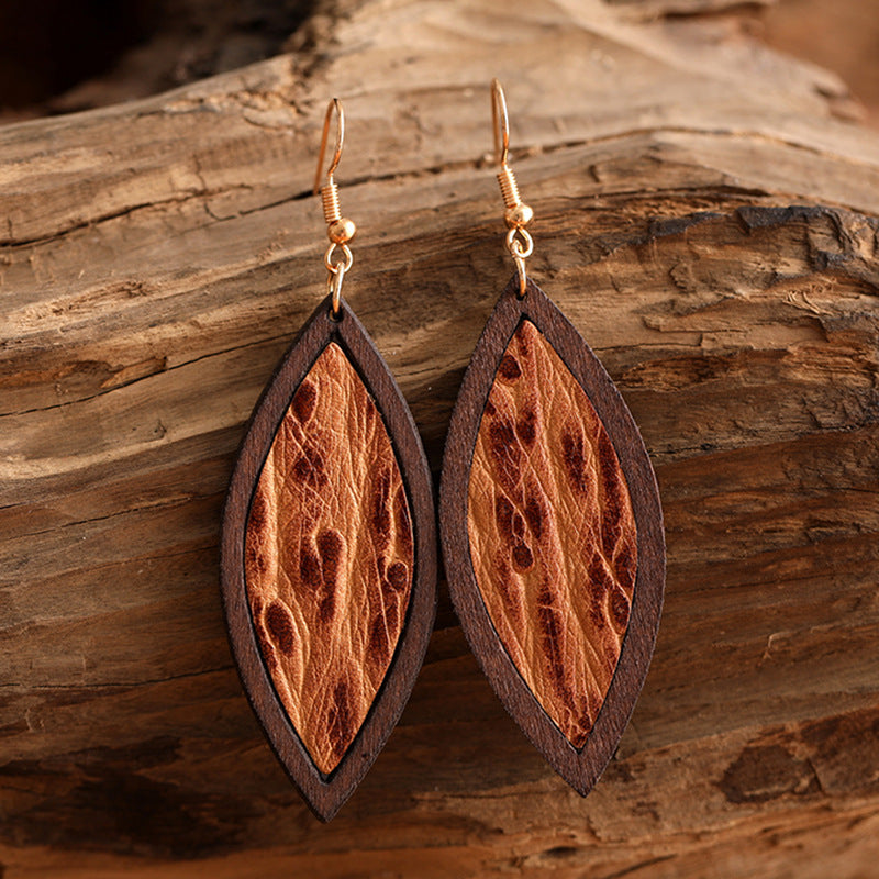 Western Vintage Statement Geometric Wood Earrings