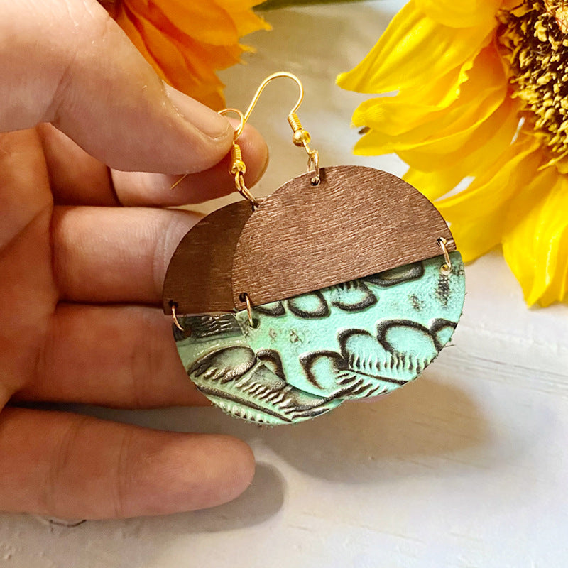 Western Cross Wood Leather Earrings