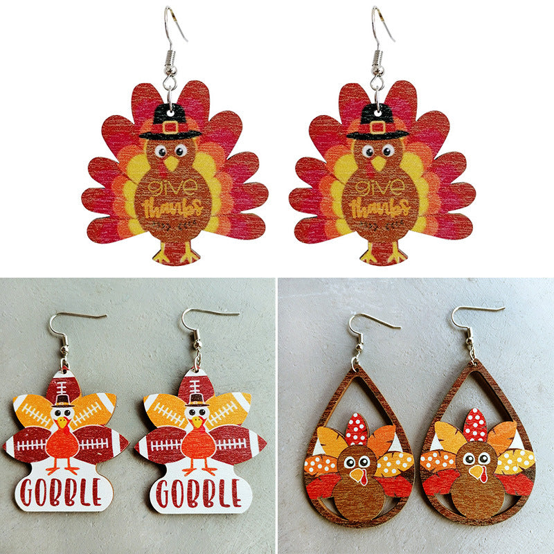 Thanksgiving Turkey Earrings - Water Drop Polka Dot Football Sports Earrings - product image 1