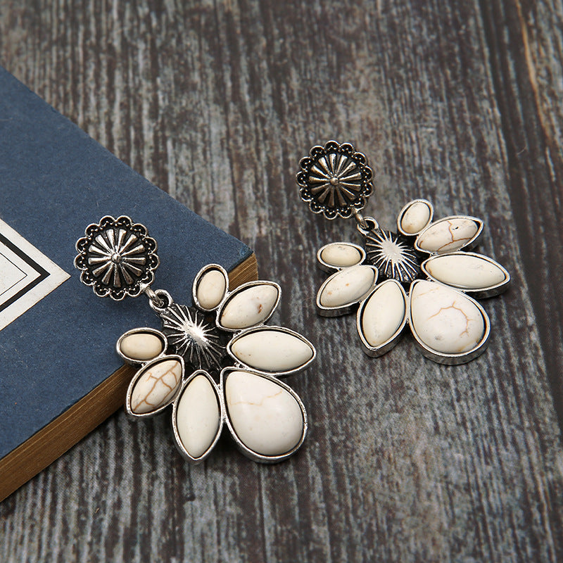Turquoise Boho Vintage Floral Cross Earrings - product image 11