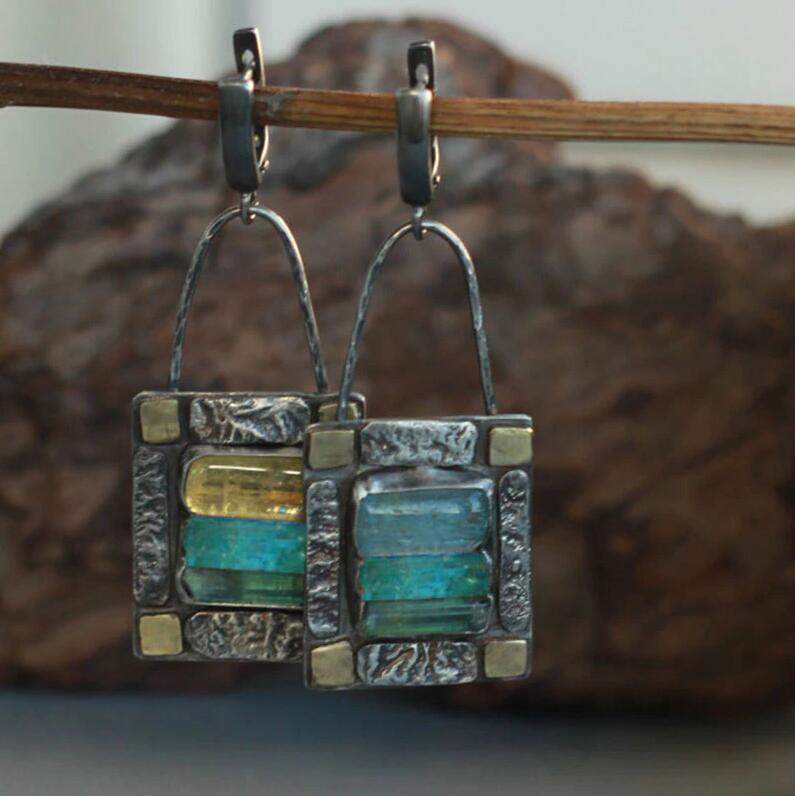 Vintage Geometric Cross Crystal Earrings - product image 3