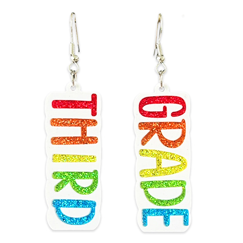 Supply Teacher Student Grade Shiny Text Semester Earrings Colorful Simple