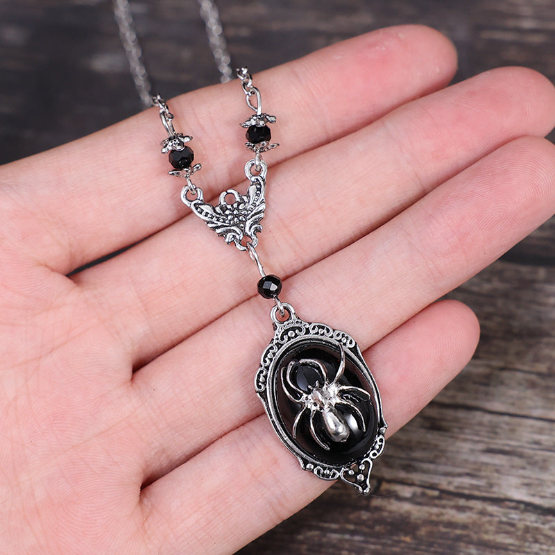 Halloween Necklace Unique Animal Bat Black Gemstone Necklace - Earrings - - product image 3