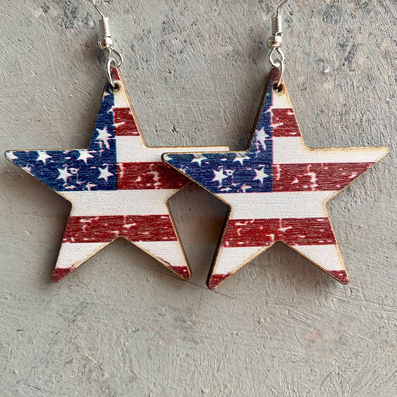 Western Cactus Cross Flag Wood Earrings