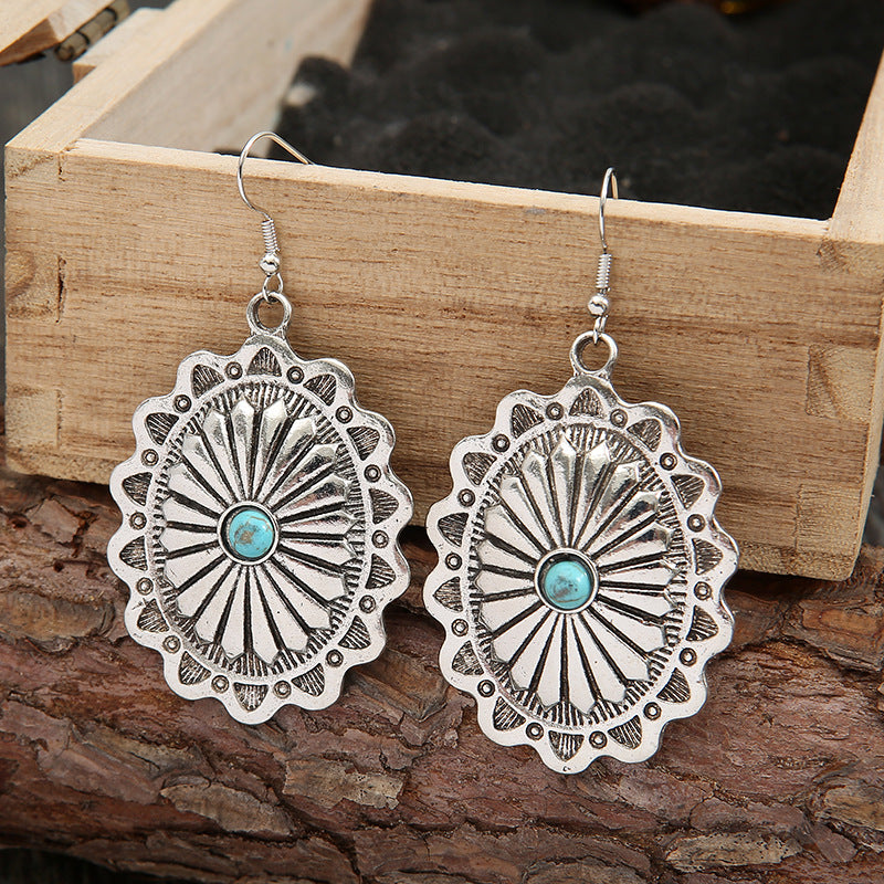 Western Turquoise Vintage Statement Cross Earrings - product image 1