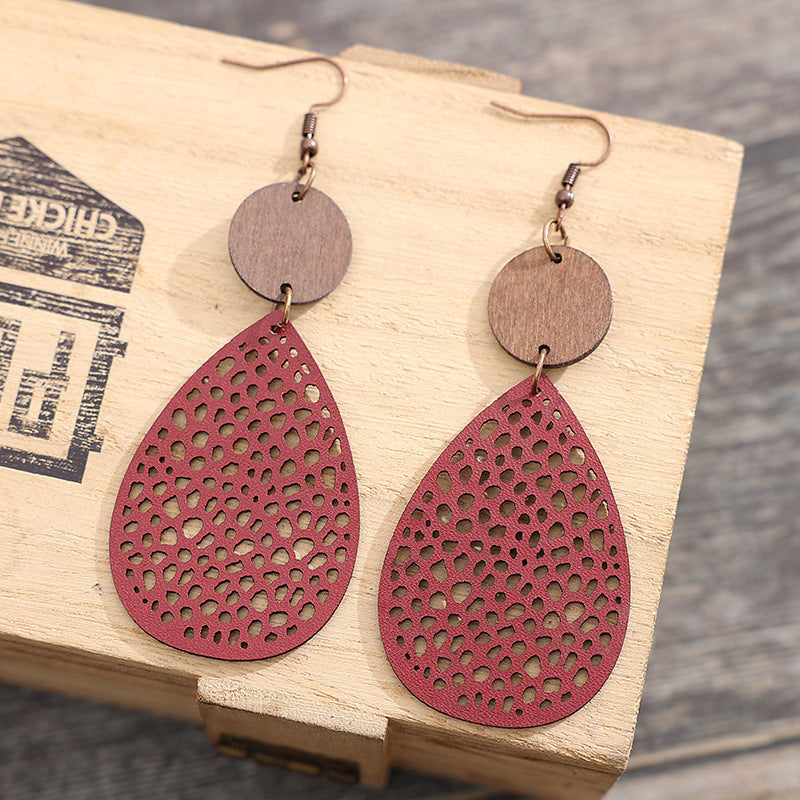 Vintage Cross Wood Leather Earrings - product image 12