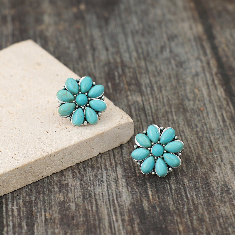 Turquoise Boho Vintage Floral Cross Earrings - product image 3