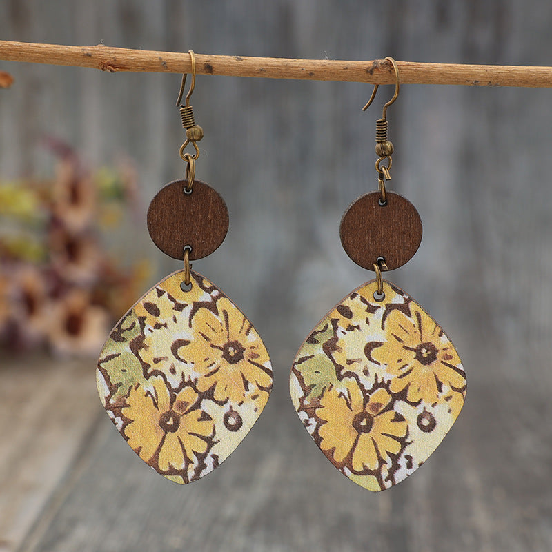 Geometric Floral Heart Wood Earrings - product image 3