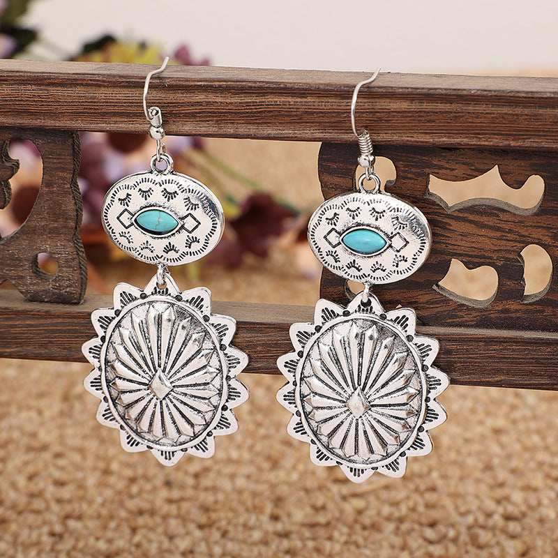 Western Turquoise Vintage Statement Cross Earrings