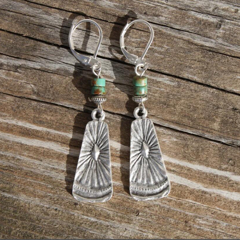 Turquoise Boho Vintage Cross Earrings