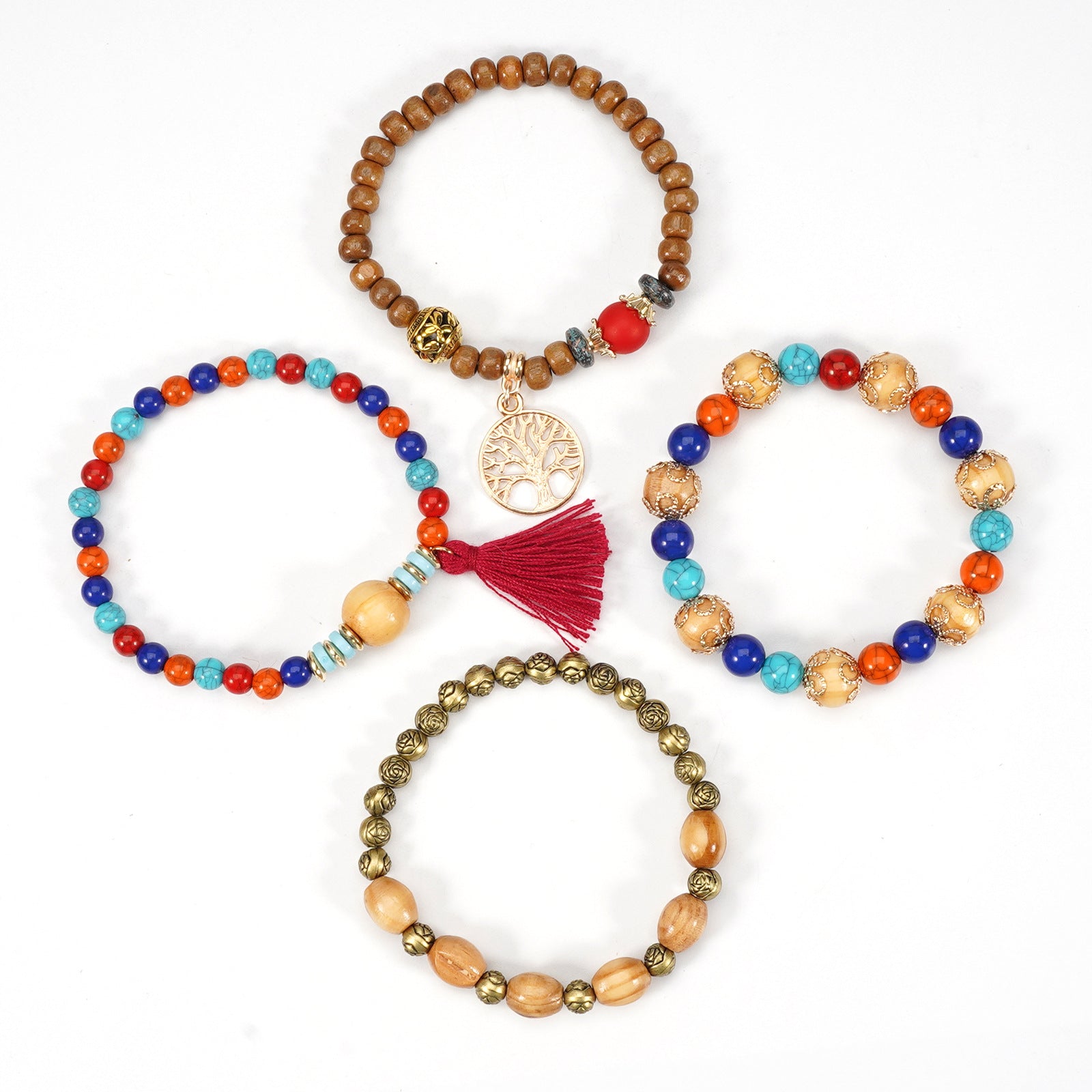 Floral Wood Beaded Bracelet