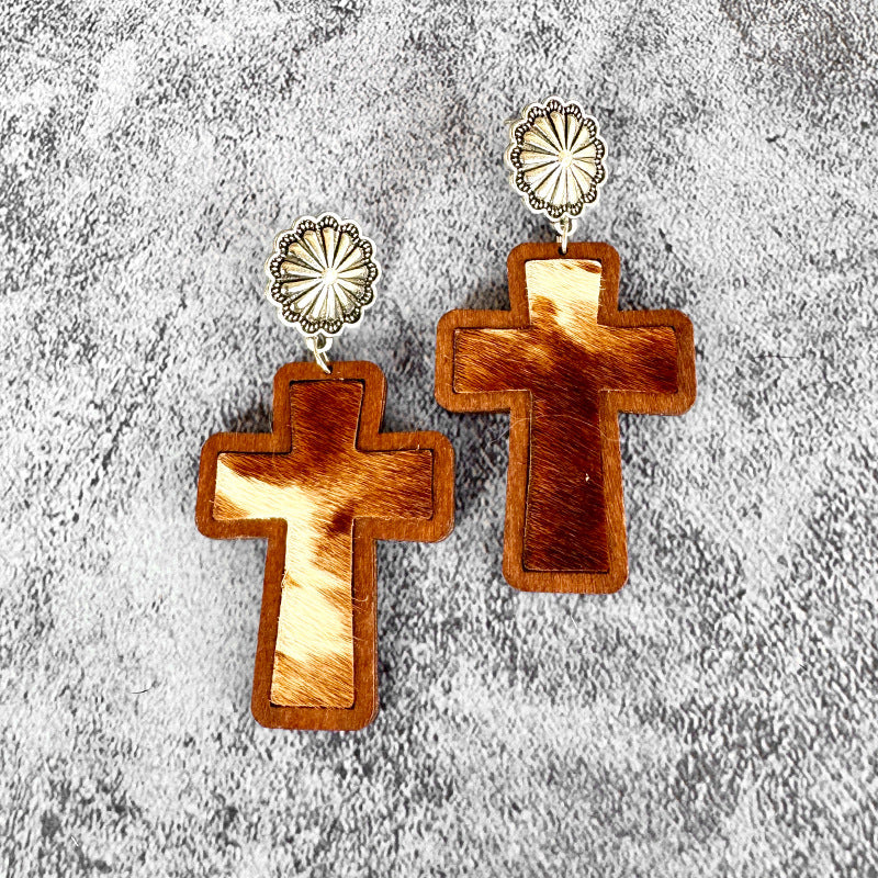 Western Cross Leather Earrings