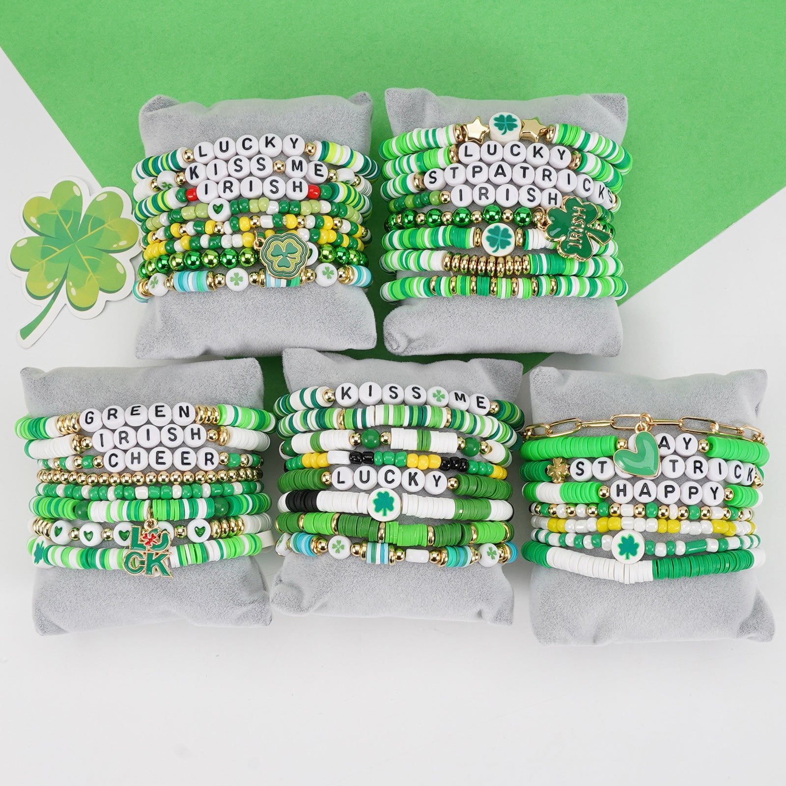 Irish St. Patrick's Day Bracelet Party Parade Green Lucky Clover Pendant Soft - product image 1
