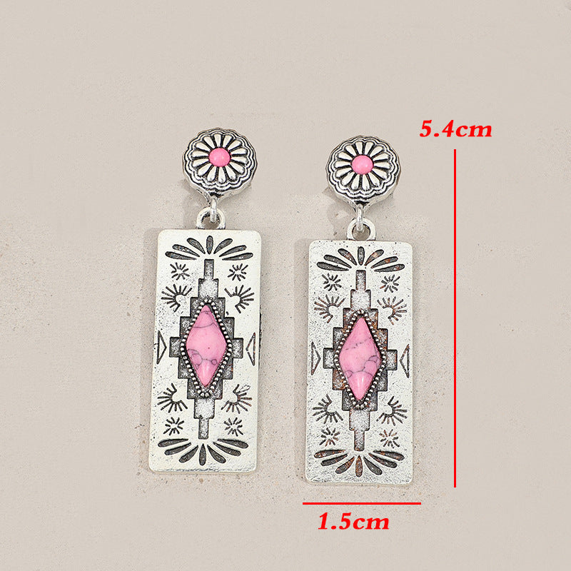 Turquoise Boho Vintage Geometric Floral Earrings - product image 14