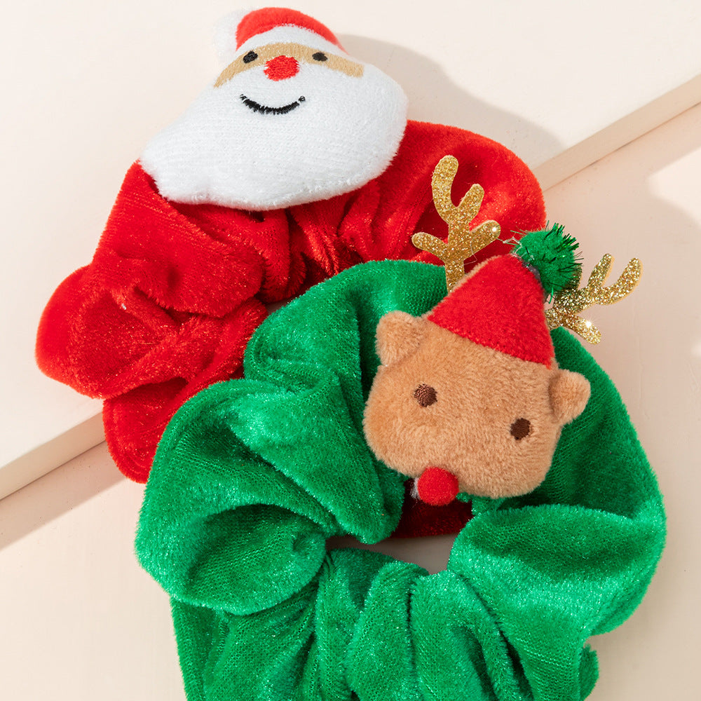 Christmas Velvet Scrunchies - Santa Claus and Deer Hair Ties - Korean Bun - product image 3