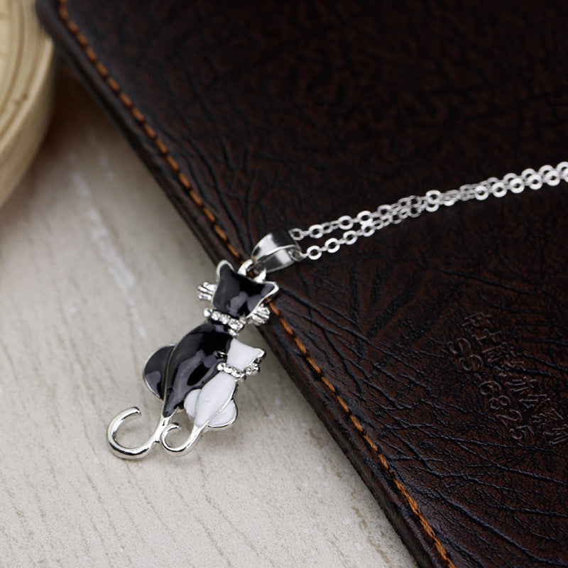 Fashion Jewelry Set with Diamonds - Black and White Cat Couple Necklace - - product image 10