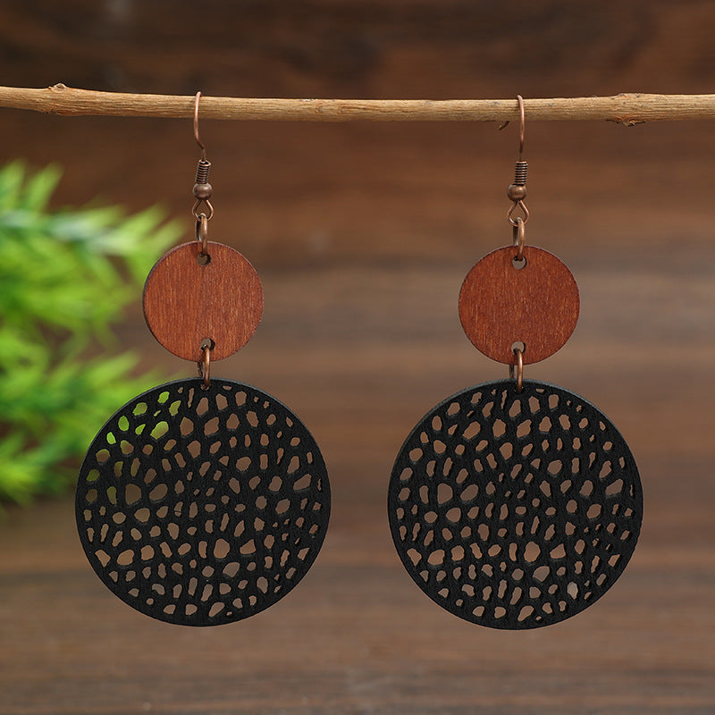 Boho Vintage Cross Wood Earrings
