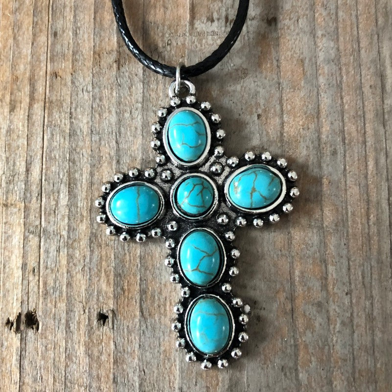 Turquoise Vintage Cross Necklace