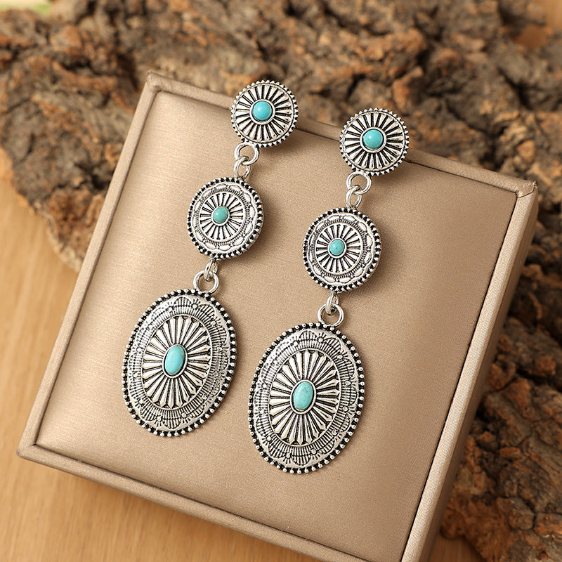 Turquoise Vintage Floral Cross Earrings - product image 3