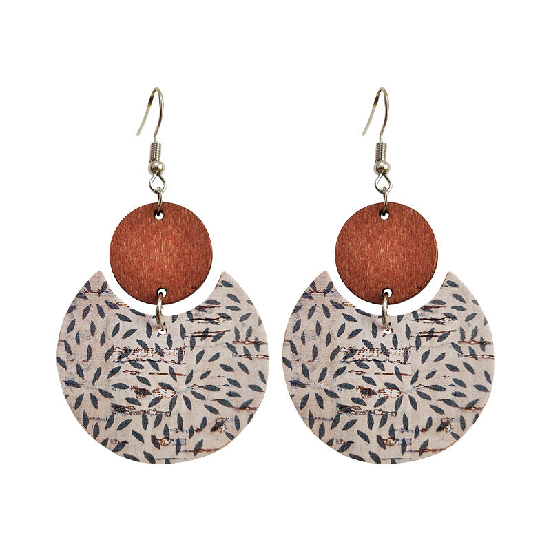 Boho Geometric Moon Wood Leather Earrings - product image 5