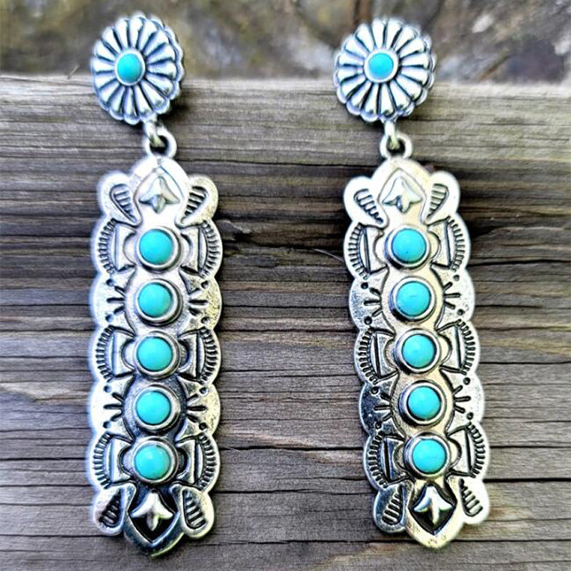 Turquoise Boho Vintage Geometric Earrings - product image 9
